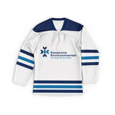 Uniforme de sport de maillot de hockey sur glace brodé en sergé de matériel cousu à rayures par sublimation personnalisé